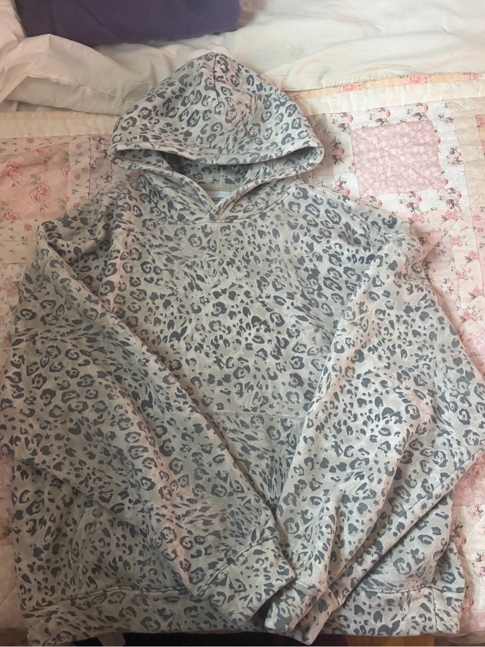 Hollister Gray & Black Leopard Print Hoodie